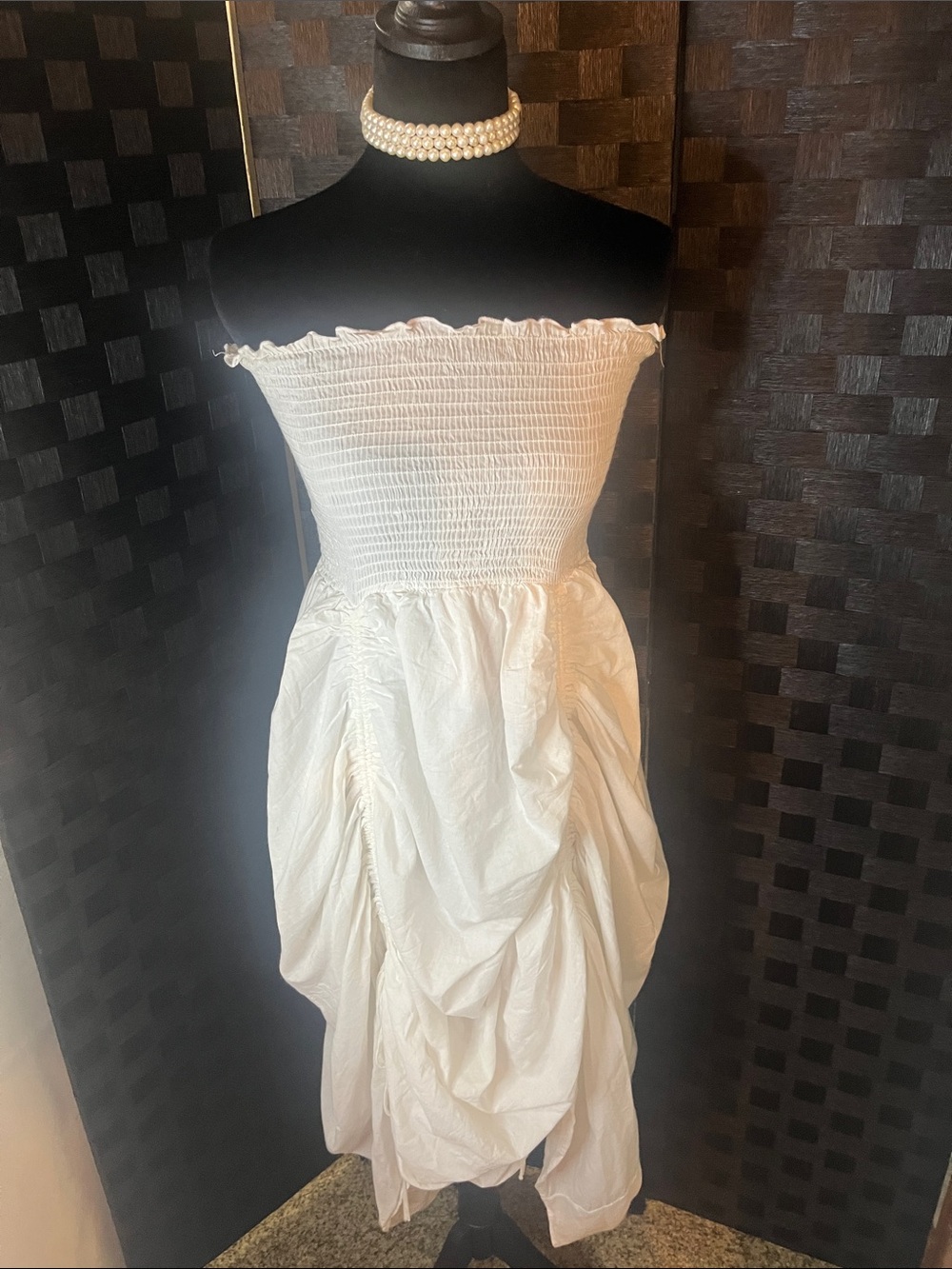 White Strapless Smocked Bubble Dress